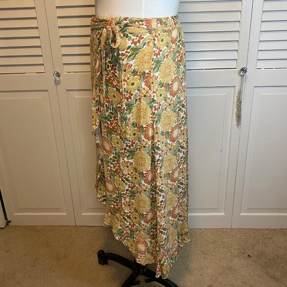 CYNTHIA ROWLEY FLORAL WRAP MIDI ASYMMETRICAL VISCOSE SKIRT - Picture 3 of 7
